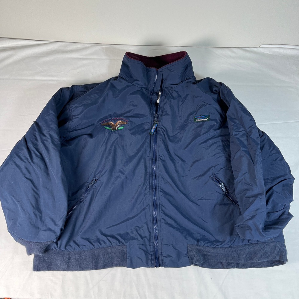 LL Bean Warm-Up Jacket Mens XL Navy Blue Fleece Lined Eagle Embroidered